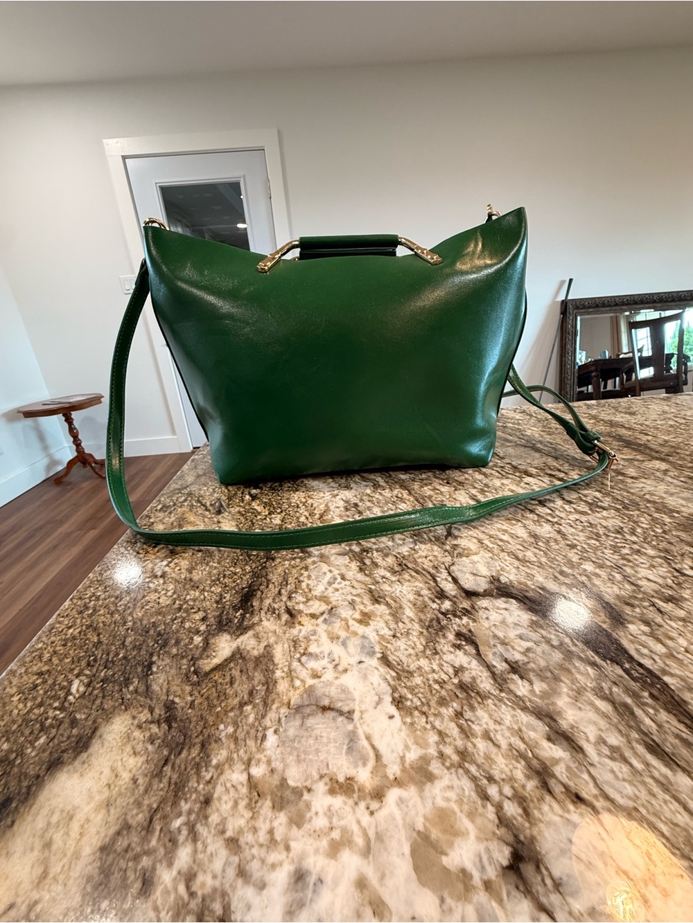Green Leather Tote with Gold Accents - Women Bags